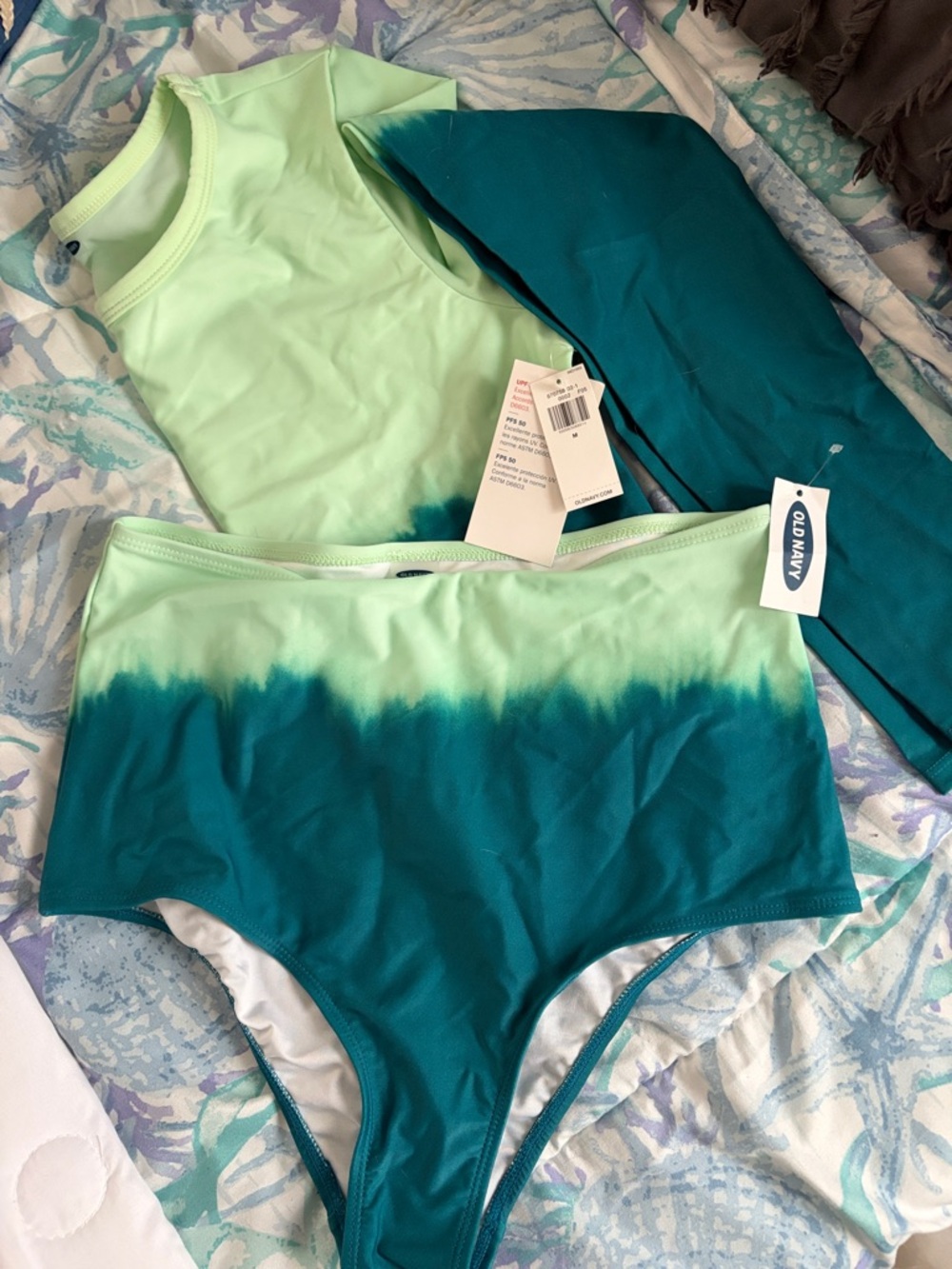 Old Navy Mint and Teal High-Waist Bikini Set